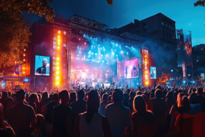 large crowd gathers at an outdoor concert